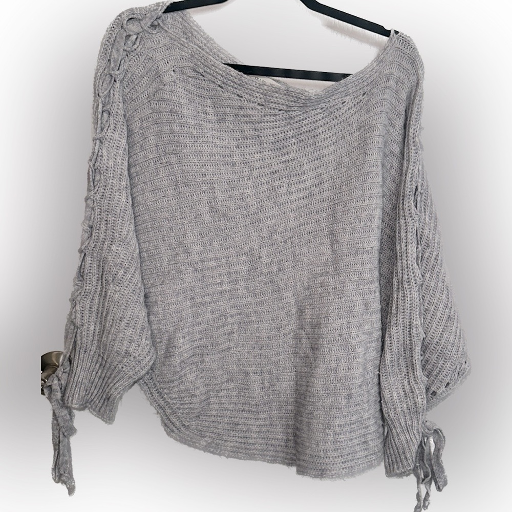 OLLIE PEARL Grey Nylon Acrylic Tie Shoulder Sweater